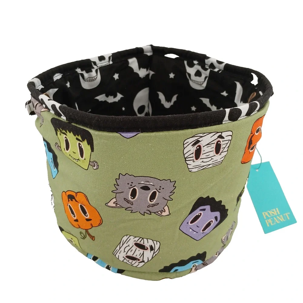 Posh Peanut Halloween Diaper Caddy Bag Candy Basket Skulls Bats Spooky Print